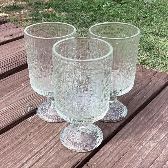 Indiana Glass Tree Bark Pedestal Goblets Set of 3 Clear 6"‎ MCM Vintage - Picture 1 of 3